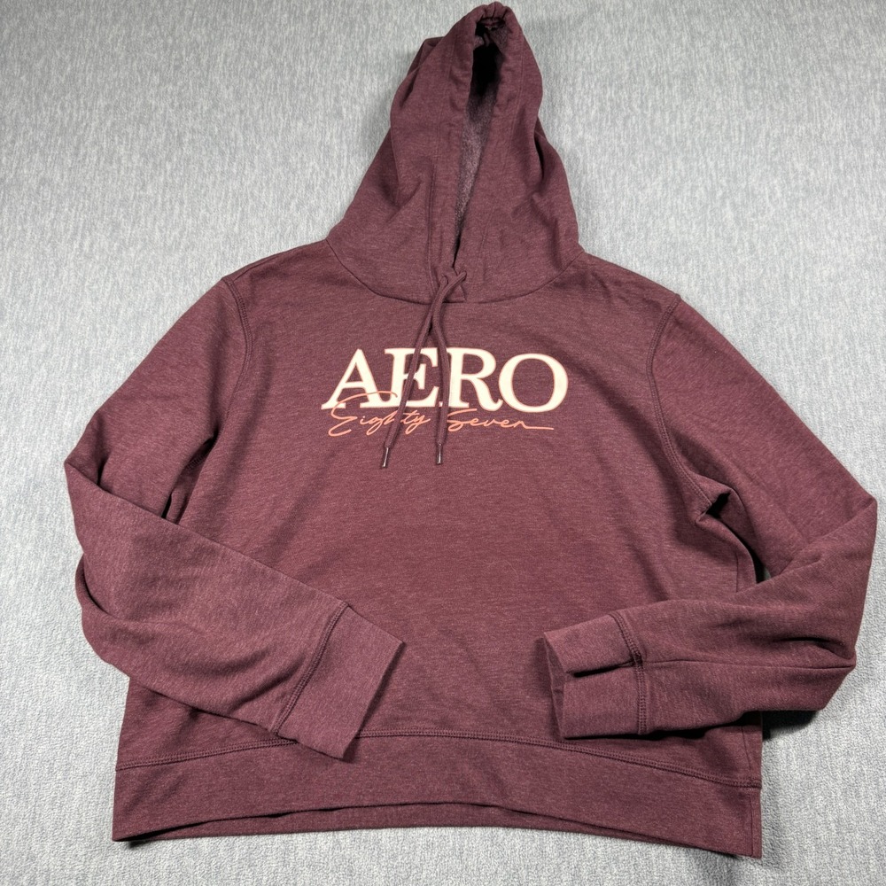 Aeropostale Hoodie Womens XL Burgundy Embroidered Aero 87 Pullover Fleece Casual